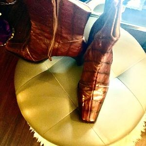 Vintage boots 3.5 inch High Square Toe Crocodile Pattern Side Zipper